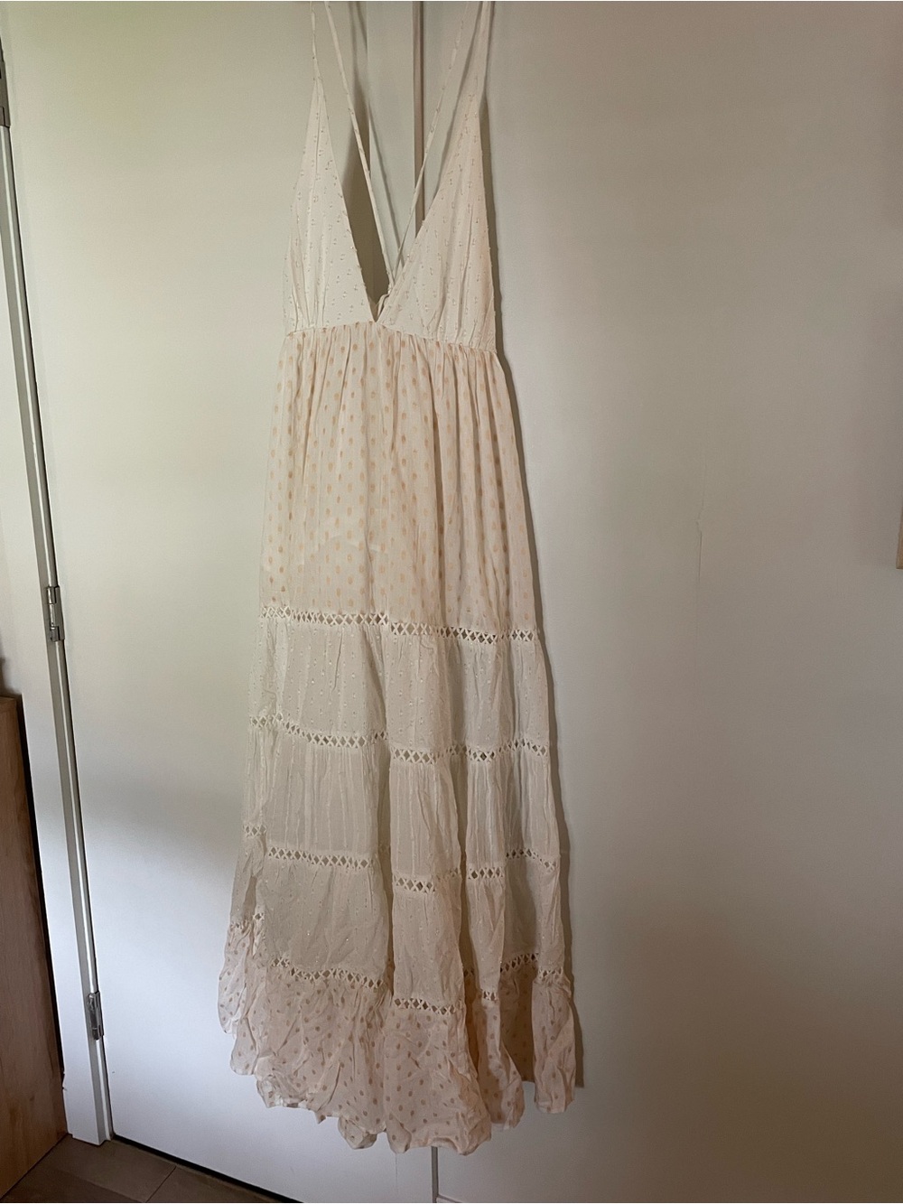 PQ Swim Cream White Maxi Dress with Subtle Gold Dot Print